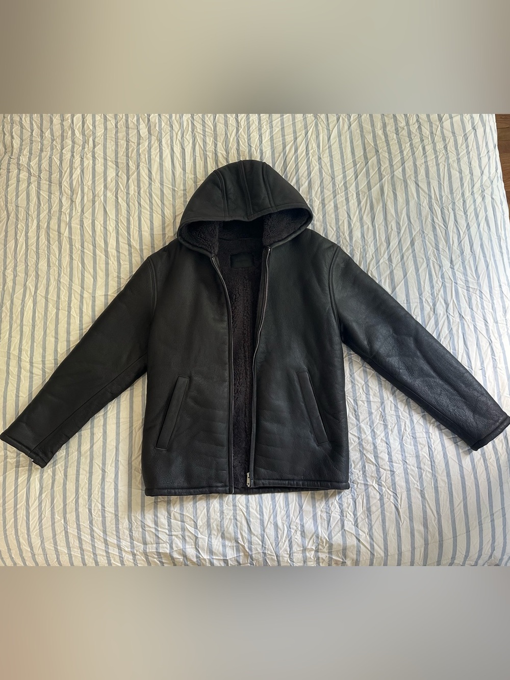 Sandro Hooded Leather Jacket
